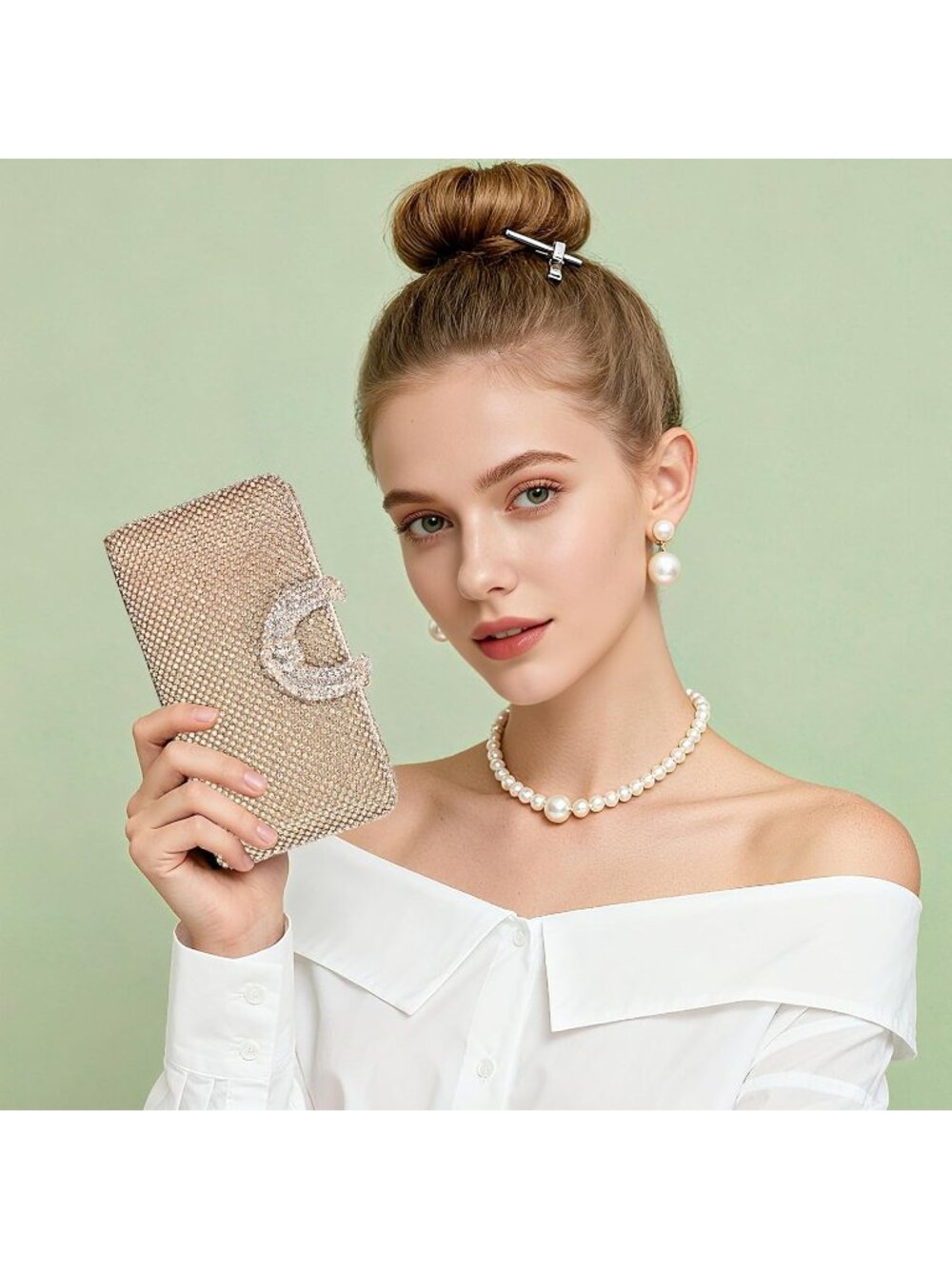 π Women's Gold Party Dressy Handbag Sparkly Rhinestone Crystal Evening Clutch - Picture 2 of 6